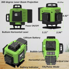 INSPIRITECH Laser Level 360 Self Leveling for Tiling Floor Wall Ceiling Construction, 4x360 Horizontal Vertical Cross Line Multi Surface Lazer Alignment, 4D Green Beam Laser Level for Picture Hanging
