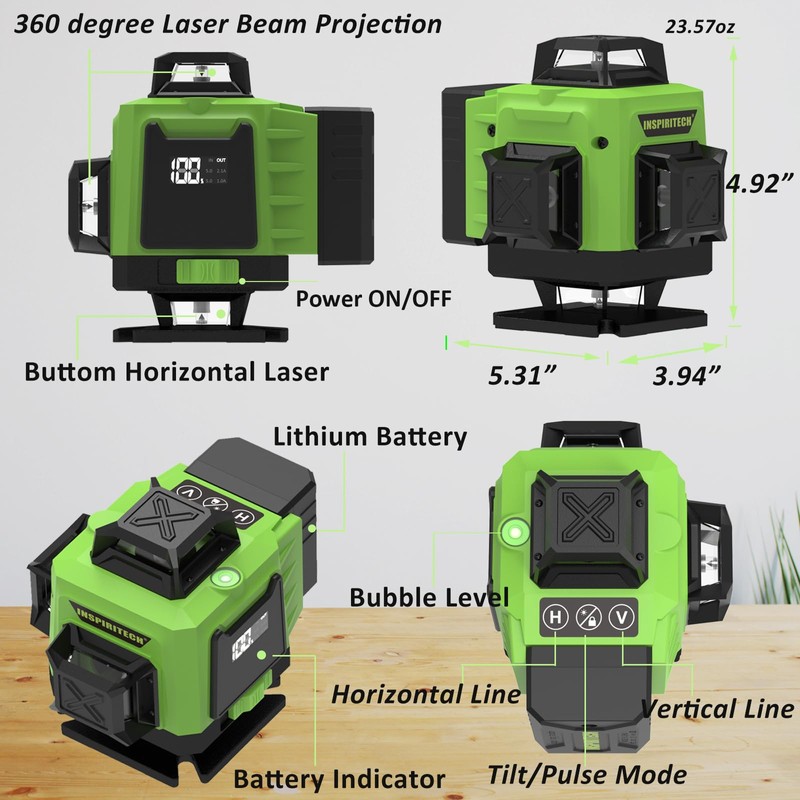 INSPIRITECH Laser Level 360 Self Leveling for Tiling Floor Wall