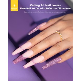 BURANO Holographic Gel Nail Polish Liner Nail Art Polish, Reflective Glitter Painted Gel Nail Design Polish 1 Bottle, Build in Thin Nail Brush Chrome Gel Curing Required 8ml (LX23)