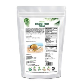 Organic Coconut Palm Sugar - Great For Desserts, Baking, Coffee, Tea, Oatmeal, & More - Unrefined, Vegan, Gluten Free, Non GMO, & Kosher - 1 lb