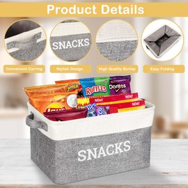 Snack Organizer for Pantry, Foldable Fabric Snack Storage Basket with Handles, Snack Bin Pantry Storage and Organization, Snack Organizer for Countertop, Kitchen, Movie Night, Office, Waiting Room
