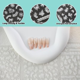 CESTSIREN Lace Butterfly Nail Art Stickers, Thin White Nail Decals, Self-Adhesive, Summer Spring Nail Accessories for Women, Nail Decorations 3 Sheets