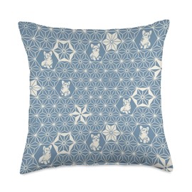Corgi Cute Traditional Japanese Kimono Pattern - Sky Blue Throw Pillow