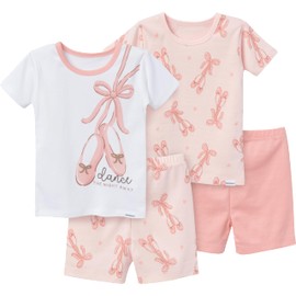 Gerber Baby Girls' Toddler Snug Fit 4-Piece Pajama Short Set, Ballet Slippers, 2T