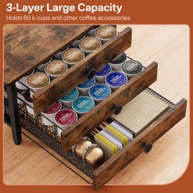 Plaviya Coffee Pod Holder for Counter, 3 Tier Coffee Pod Drawer for K Cup Capsules, 60 Capacity Pods Storage Organizer Cups Capsule with Sliding Baskets for Coffee Bar, Kitchen