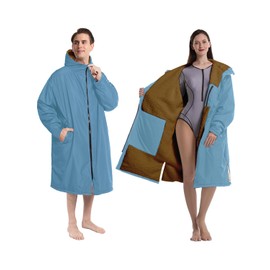 Neialla Waterproof Changing Robe Adults with a Warm and Inner Pocket Windproof Oversized Changing Robe and Plush Lamb Lining Upgraded Waterproof Pocket for Swimming Surfing Water Sports Blue