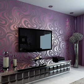 QIHANG Modern Abstract Curve 3D Wallpaper Roll Mural Papel De Parede Flocking for Striped Purple Color Qh-Wallpaper 0.7m x 8.4m=5.88㎡