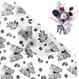 Gloreyan 20 Sheets Flower Wrapping Paper with Butterfly, Florist Bouquet DIY Craft Fresh Flower Wrapping Paper Waterproof Floral Wrapping Gift Packaging Material Florist Supplies(Black)