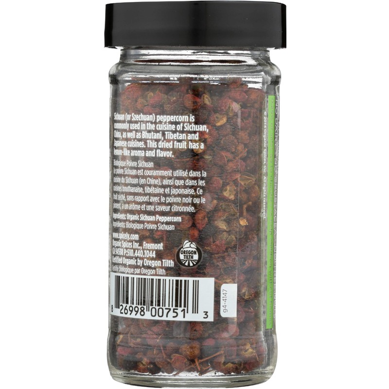 Spicely Organic Peppercorn Sichuan Whole 0.80 Ounce Jar Certified Gluten