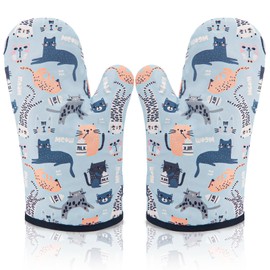 AYADA Oven Gloves Cat, Oven Gloves, Cotton, Pot Holder Glove, Washable Oven Gloves, Cooking Gloves, Oven Gloves, Kitchen Gloves, Oven Mitts, Set of 2