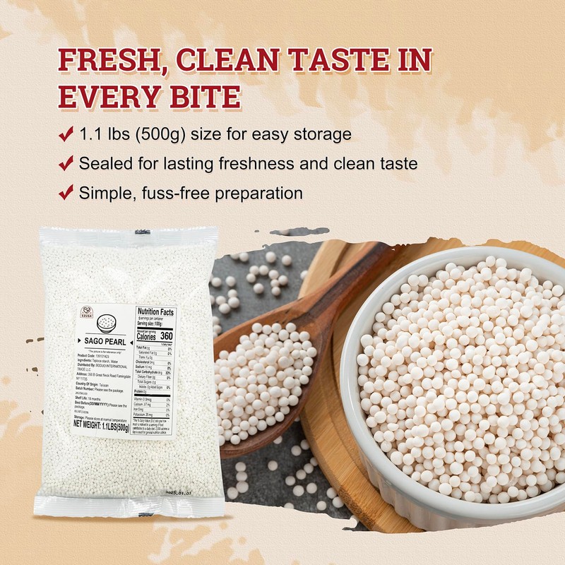 52USA Sago Pearls, Small Tapioca Pearls 1.1 lbs (500g), White