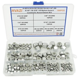 HVAZI #4-40#6-32#8-32#10-24#10-32 1/4"-20 5/16"-18 3/8"-16 Stainless Steel Nylon-Insert Locknuts Assortment Kit;SAE Elastic Stop Nuts;self-Locking nut