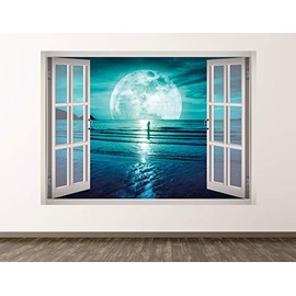 West Mountain Moon Wall Decal Art Decor 3D Window Beach Sticker Mural Kids Room Custom Gift BL392 (70" W x 50" H)