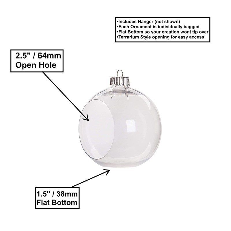 Creative Hobbies Clear Plastic Ornament Balls, Open Front with Flat