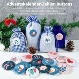 Advent Calendar Fabric Bags for DIY Filling, Christmas Calendar Felt Bags, 24 Large Gift Bag Chain For DIY Filling And Hanging, Blue Grey Fabric Bag for Children, Men