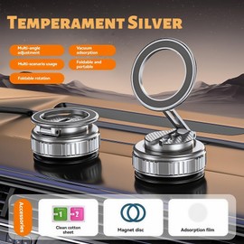 Magnetic Suction Phone Holder,2025 Upgraded Suction Phone Holder,360°Foldable Magnetic Stand Mount for Most Smartphones Car/Gym/Smooth Surface (Temperament Silver)