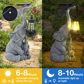 IXYHKB Elephant Decoration with Solar Lantern, Garden Figures, 22 cm Elephant Statue with Solar Light, Elephant Animal Statue Decoration for Garden, Patio, Weatherproof, Birthday Gift for Women, Mum