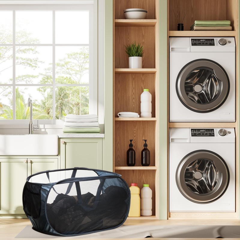 sourcing map 2pcs Collapsible Laundry Baskets, Mesh Laundry Hamper with