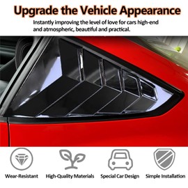 Xhfarce Window Louvers Fits for Ford Mustang 2024 2025 Accessories Rear Side Window Louvers Windshield Sun Shade Cover Auto Exterior Decoration Trim Accessories(Bright Black)
