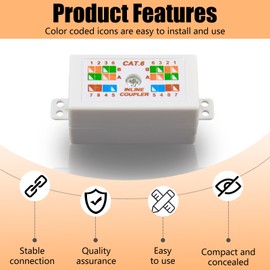 2Pcs Cat6 Junction Box RJ45 Ethernet Coupler High Speed Punch Down Network Cables Connector Inline Punchdown Krone Joiner Extension Adapter for LAN Powerline Networking Extender Applications