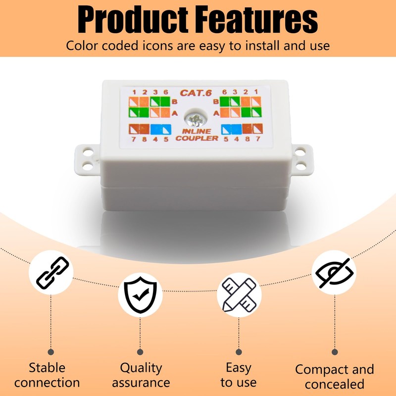 2Pcs Cat6 Junction Box RJ45 Ethernet Coupler High Speed Punch