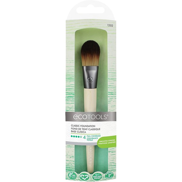 EcoTools Flat Foundation Brush Made with Recycled and Sustainable Materials Cruelty Free Synthetic Taklon Bristles Aluminum Ferrule Recycled Packaging
