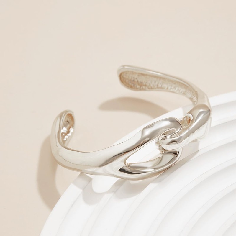 FUTIMELY Irregular Gold Chunky Cuff Bracelets for Women Adjustable Silver