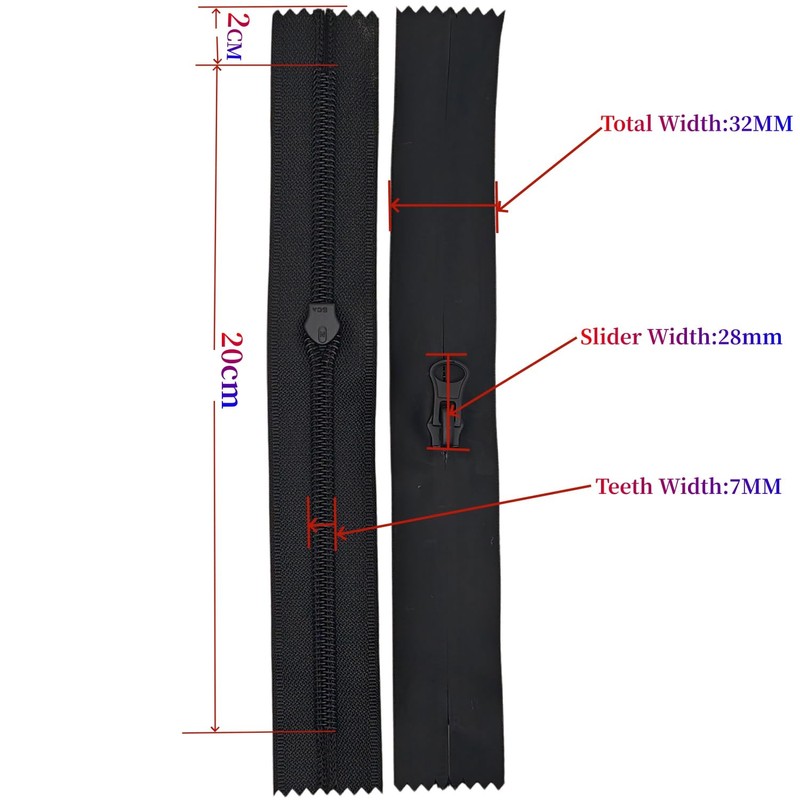 MebuZip 6PCS 8 Inch #5 Waterproof Zippers Bulk for Sewing