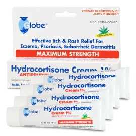 Globe Hydrocortisone Maximum Strength Cream 1% w/ Aloe, Anti-Itch Cream - 4 Pack