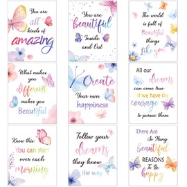 9 Set Watercolor Butterfly Inspirational Quote Wall Poster Prints 8 x 10 Inch Butterfly Motivational Saying Woman Room Decor Butterfly Pictures Decor Butterfly Wall Decals with 30 Glue Point Dots