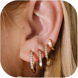 Gold 316L Surgical Steel Huggie Hoop Earrings,Dainty Pave Cubic Zirconia Cartilage Tiny Earring for Sensitive Ears Hypoallergenic Lightweight for Women Men(4Pairs,6/8/10/12mm)