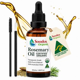 Soodox Certified Organic Rosemary Oil 50mL – Hair Oil Made from 100% Pure & Natural Rosemary Essential Oil, Australian Made & Owned, Hair & Scalp Care for Fuller-Looking Hair