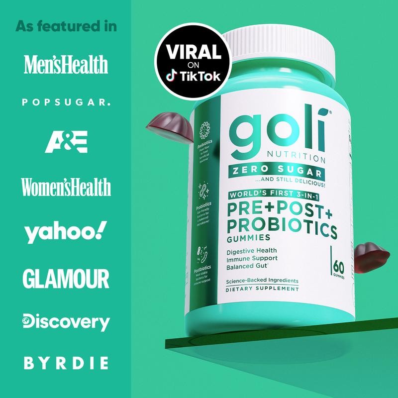 Goli Zero Sugar World's First 3-in-1 Pre, Post, Probiotic Gummies