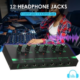 Mingzhe 6-Channel Stereo Headphone Amplifier Compact 6 Channels Mini Audio Stereo Headphone Amp with 6.35mm/3.5mm Input Volume Control in-Ear Monitoring System for Stage and Studios