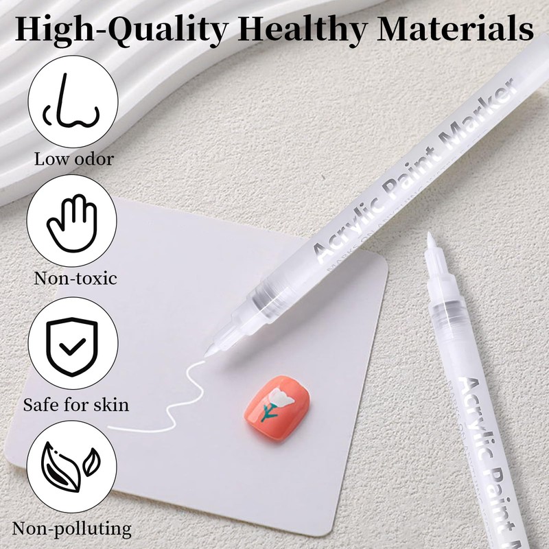 GMHLLES 2PCS Uick Dry Fine Tips Nail Art Pens,White Nail
