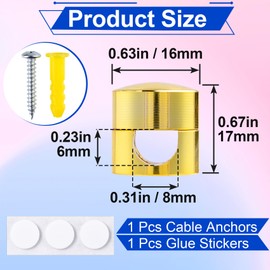 HINZIC 1Pcs Cable Anchors for Desk Organization, Metal Cord Management, Adhesive Wire Holder, Adjustable Phone Charger Clip for Nightstand Desktop Wall Office Home - Gold