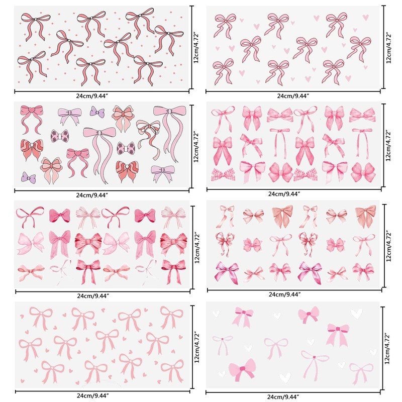 8 Sheets Bow Theme UV DTF Cup Wrap Transfer for