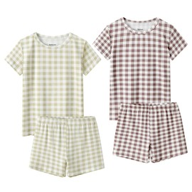 Bafeicao Bamboo Viscose Toddler Pajamas, Baby Boys Girls Summer Snug-Fit Sleepwear Daily, Khaki+Brown, 2-3T