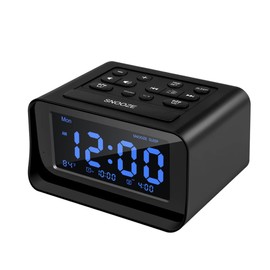 Lancoon Digital Bedroom Alarm Clock Radio Dual USB Charge Ports LCD Screen Snooze Temperature Display Adjustable Backlight Built-in Music FM Ringtones with External Antenna(Black)
