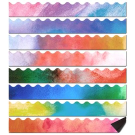 AmazingSpark 32 Pieces Magnetic Borders Magnetic Whiteboard Border Strips 1.5 Inch Bulletin Board Decoration Colorful Scalloped Trim Border for Office Chalkboard Poster Board Decor(Watercolor)