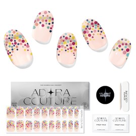 Adora Couture Semi Cured Gel Nail Strips French Tip |20pcs Confetti Nail Wraps Rainbow Sprinkles French Manicure Strips Glaze Nail Strips | Gel Nail Stickers with UV Light Required (Sprinkles)