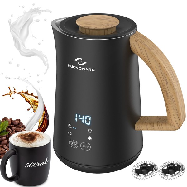 Nuovoware 4-in-1 Milk Frother and Steamer with Temperature Control Dispaly Screen, Electric Automatic Frother for Hot Chocolate Milk, Cappuccinos, Latte, Macchiato, Black