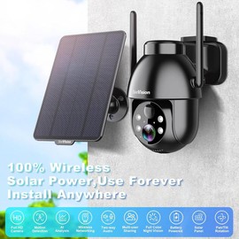 SeeVision Solar Security  WiFi 3MP Cameras Wireless Outdoor, 2K Battery Powered PTZ Indoor Security Camera for Home with Spotlight, PIR Motion Detection,Siren, Color Night Vision, 2-Way Talk C8 Black - Color: ZY-C8 White