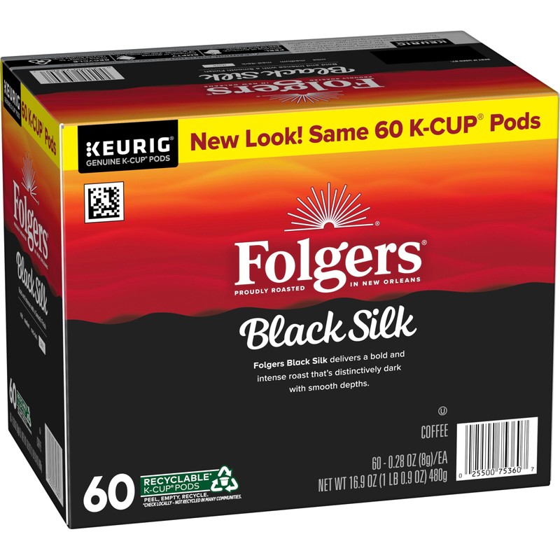 Folgers Black Silk Coffee, Dark Roast, Keurig K-Cup Pods, 10