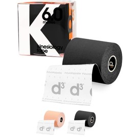 d3 K6.0 Extra Wide Kinesiology Tape 7.5cm x 6m Black – Water Resistant Hypoallergenic Kinetic Sports Tape Strapping for Shoulder, Back Lymphatic Drainage & Muscle Support - Uncut Roll