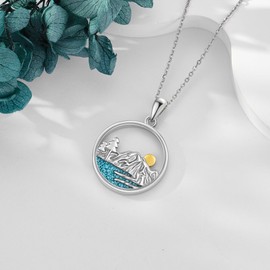 JERWLI Mustard Seed Necklace for Women 925 Sterling Sliver Ice Mountain Range Nature Pendant Necklace Mustard Seed Jewelry Mountain Gifts for Women Nature Lovers