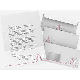 Christmas Letter Paper Set | Red Christmas Tree | 50 Sheets Christmas Motif Paper A4 | 50 Envelopes with Window Left in DIN Long Format