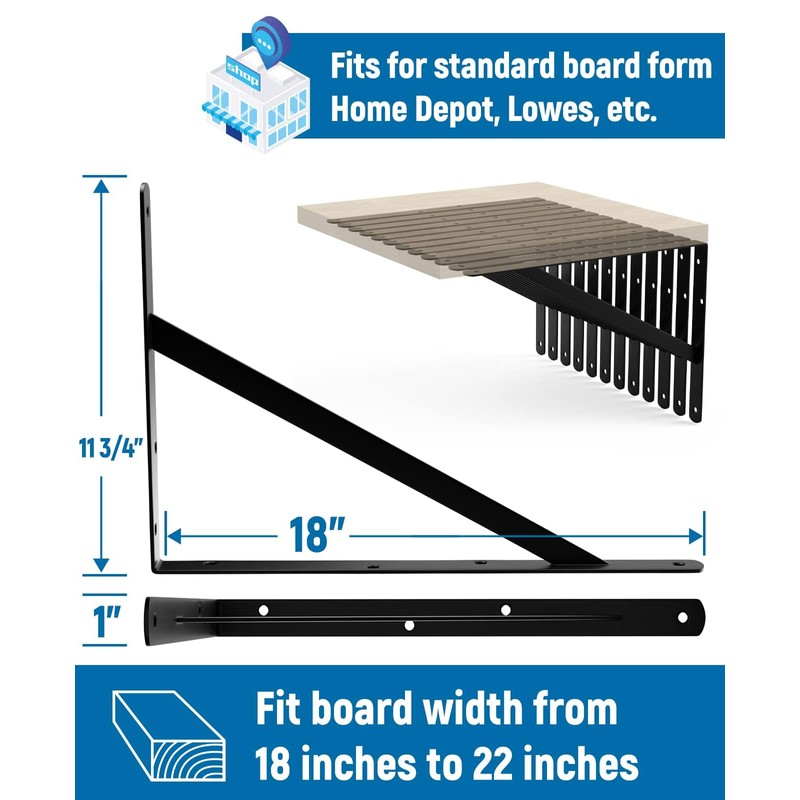 8-Pack 18 Inch Heavy Duty Shelf Brackets, Large Floating Wall