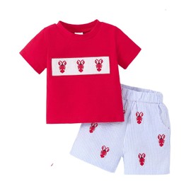 Yvowming Toddler Baby Boy Clothes Kids Summer Truck Print T Shirt Short Set with Pockets 0-4T (Crayfish-Red, 0-6 Months)