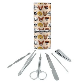 Lots of Dogs Dalmatian French Poodle Corgi Pattern Stainless Steel Manicure Pedicure Grooming Beauty Care Travel Kit